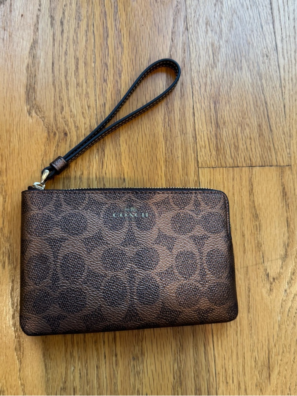 Coach Metallic Brown Signature Wristlet with Detachable Strap